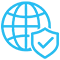 Ícone de globo com escudo simbolizando a proteção do tráfego interno do data center e automação de redes.